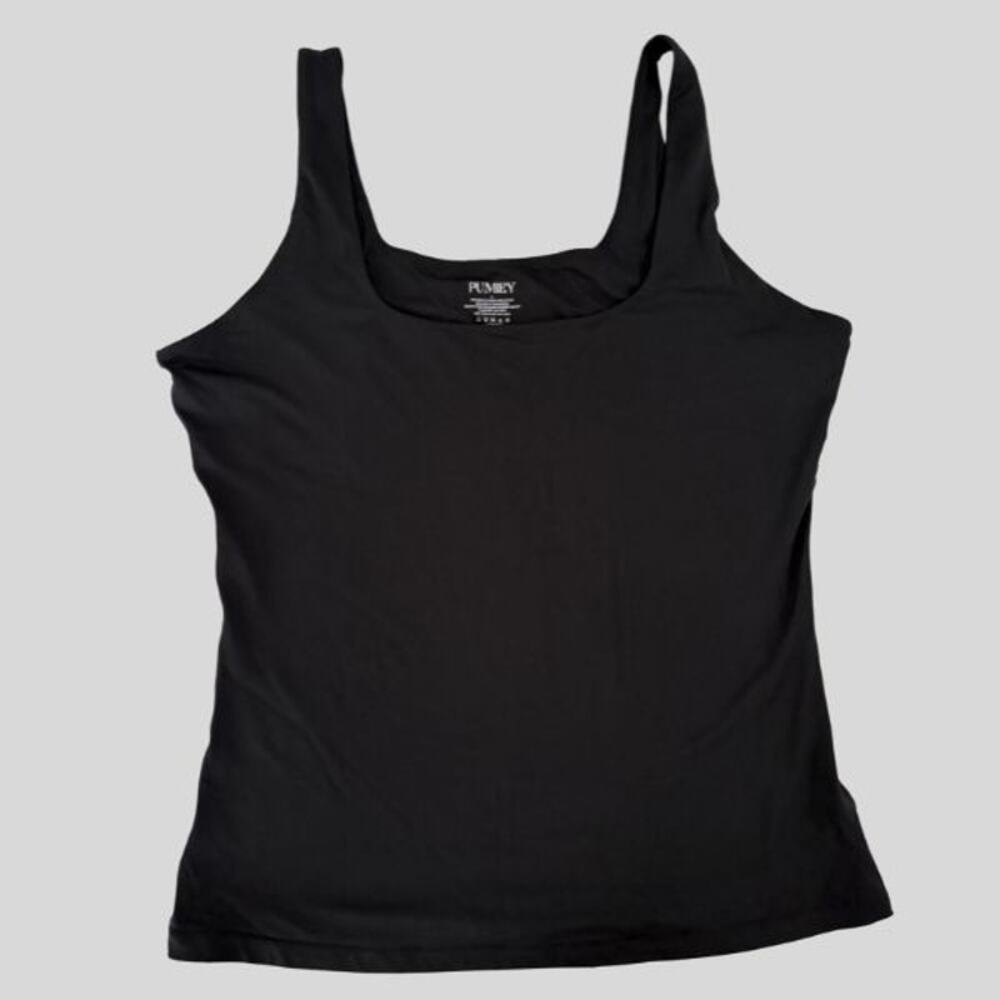 Pumiey Sharp Collection Black Square Neck Tank Top Size Large Double Lined